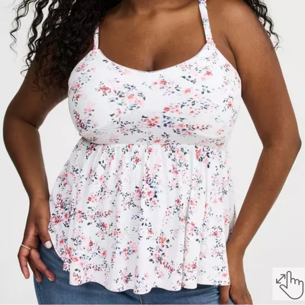 Torrid White Floral Smocked Criss-Cross Babydoll Top